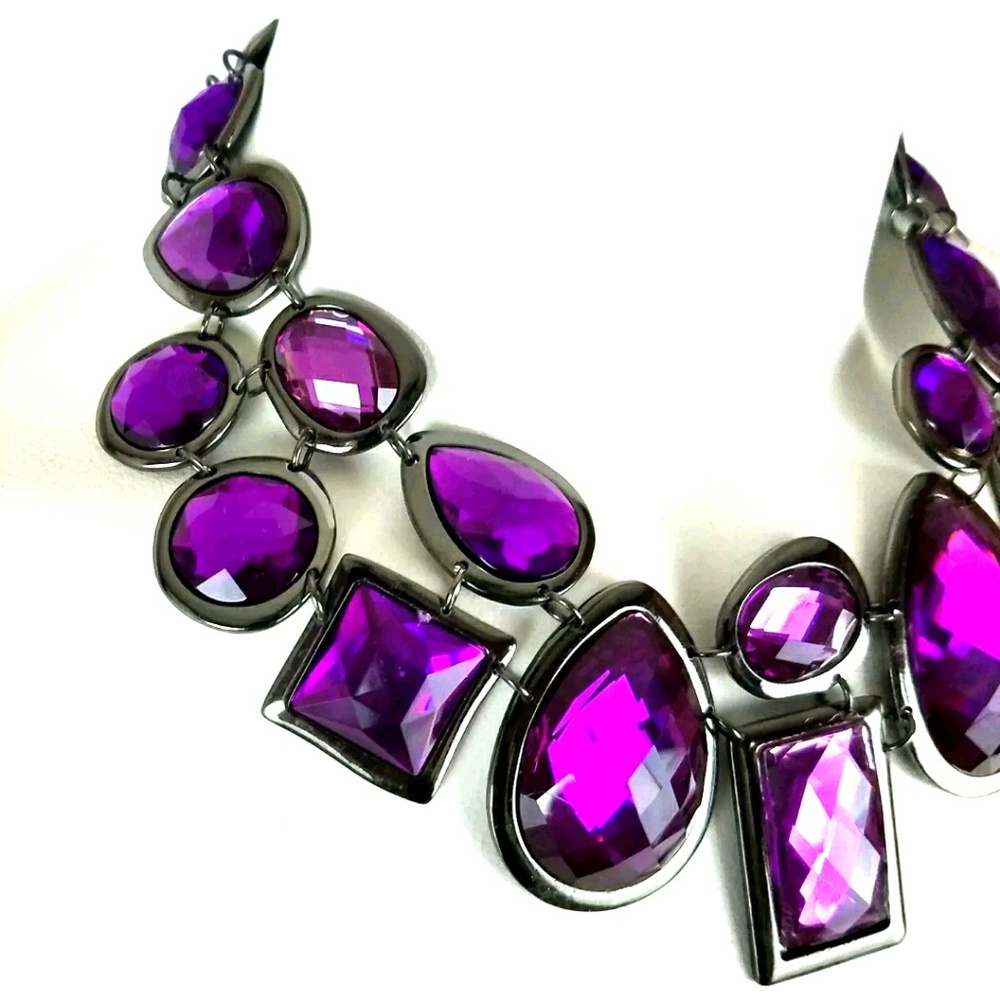 Darlene Statement Necklace Purple Crystal Glass - Picture 4 of 8